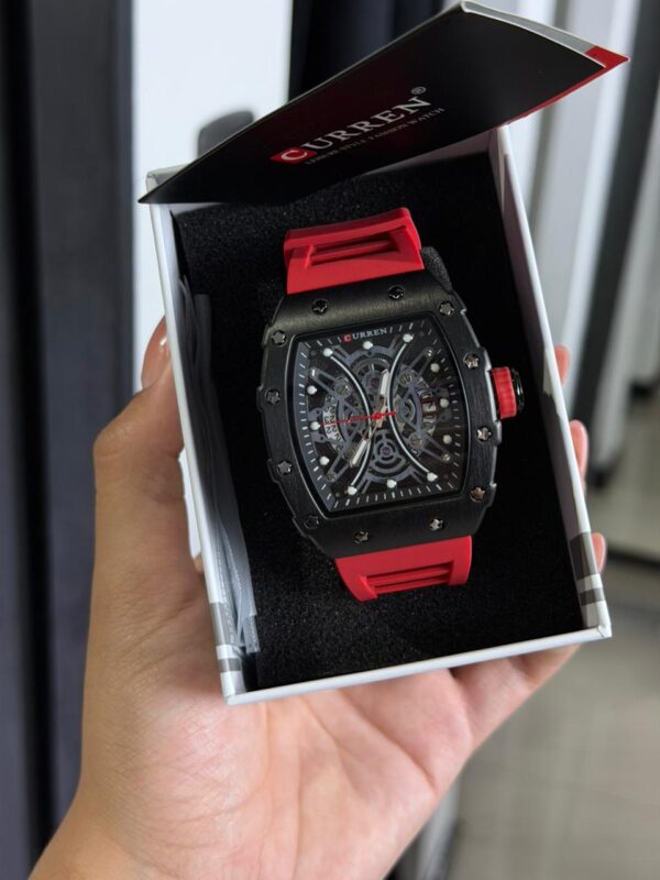 RELOJ CURREN METALIZADO BLACK, CORREA SILICONA RED M8438