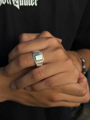 ANILLO SELLO CUADRO CON ZIRCON PLATA 925 HOMBRE (4GR)