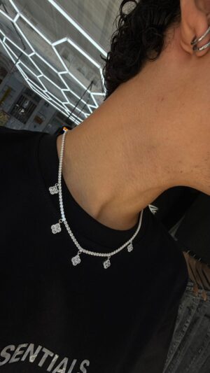 CADENA VAN CLEEF TREBOL SIMPLE CON ZIRCON PLATA 925 UNISEX (14GR) 48CM