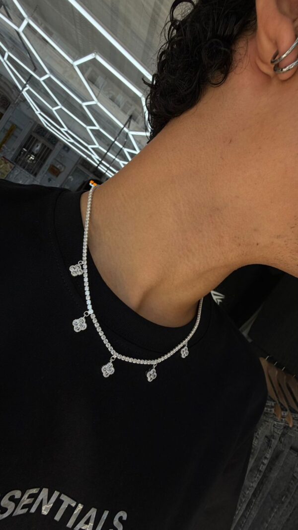 CADENA VAN CLEEF TREBOL SIMPLE CON ZIRCON PLATA 925 UNISEX (14GR) 48CM