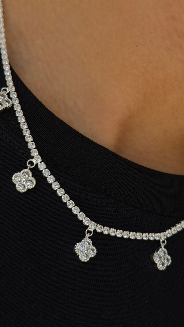 CADENA VAN CLEEF TREBOL SIMPLE CON ZIRCON PLATA 925 UNISEX (14GR) 48CM