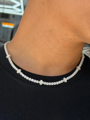 CADENA VAN CLEEF TREBOL WHITE CON ZIRCON CUADRADO PLATA 925 UNISEX (21GR) 50CM