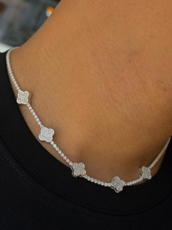 CADENA VAN CLEEF TREBOL CON ZIRCON PLATA 925 UNISEX (10GR) 45CM