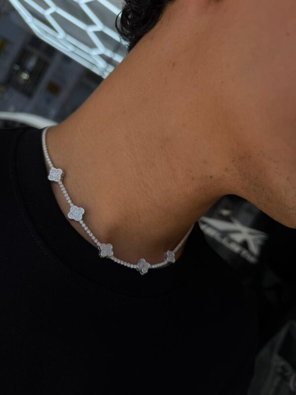 CADENA VAN CLEEF TREBOL CON ZIRCON PLATA 925 UNISEX (10GR) 45CM