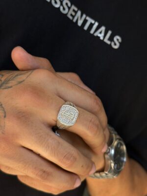 ANILLO SIGNO PESO CON ZIRCON PLATA 925 TALLA 17 (7GR)