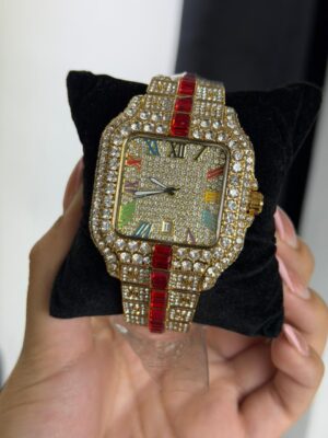 WhatsApp Image 2026-01-21 at 11.41.45 PM (1) RELOJ DE LUJO CON DIAMANTES-CUADRO COLORIDO CON NUMEROS A LA MODA PARA HOMBRE DORADO