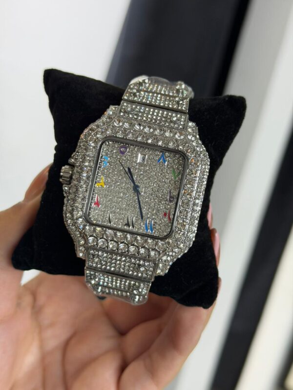 RELOJ DE LUJO CON DIAMANTES-CUADRO COLORIDO CON NUMEROS A LA MODA PARA HOMBRE