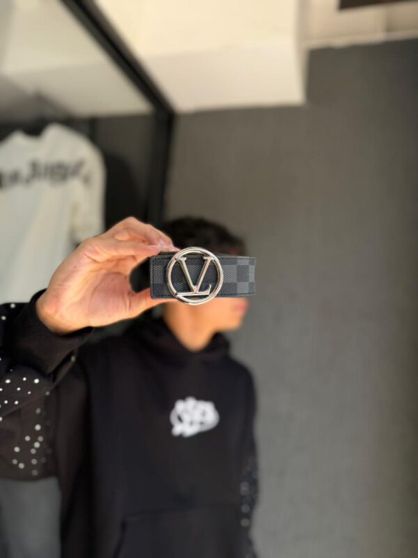 CINTURON LV CUADRO BLACK-GREY-PLATEADO
