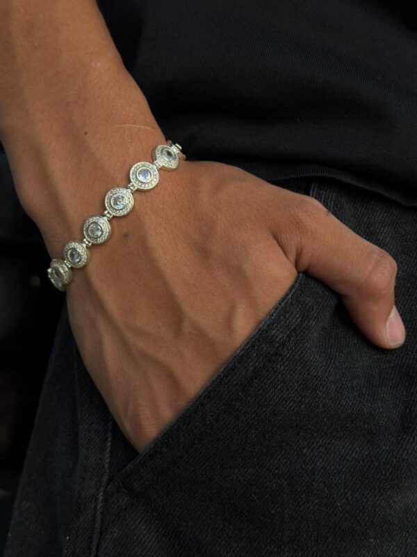 PULSERA MALAQUITA RODINADA CON ZIRCON SILVER PLATA 925 17GR 20CM