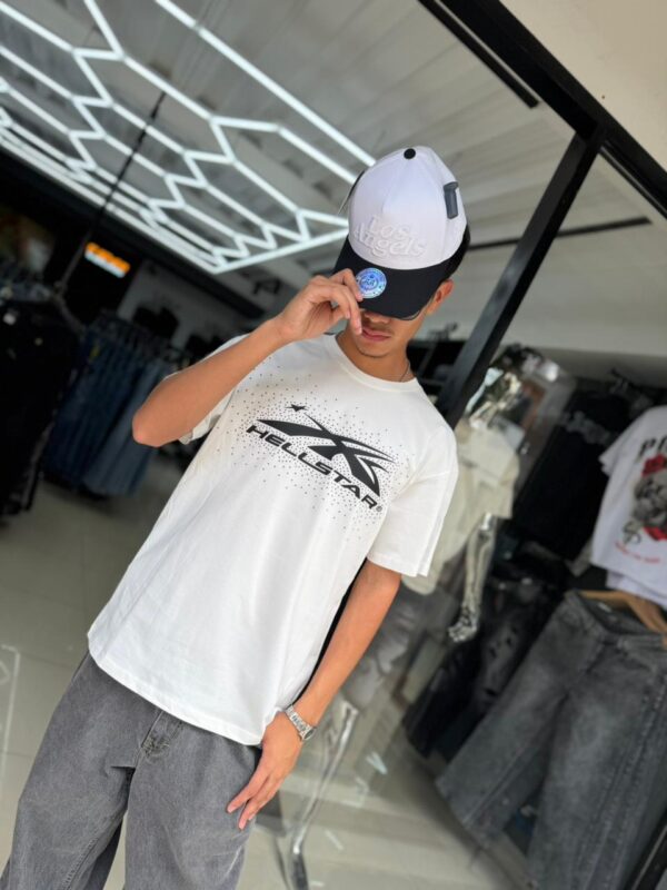 POLERA HELLSTAR WHITE-BLACK BRILLANTE OVERSIZE JH98002