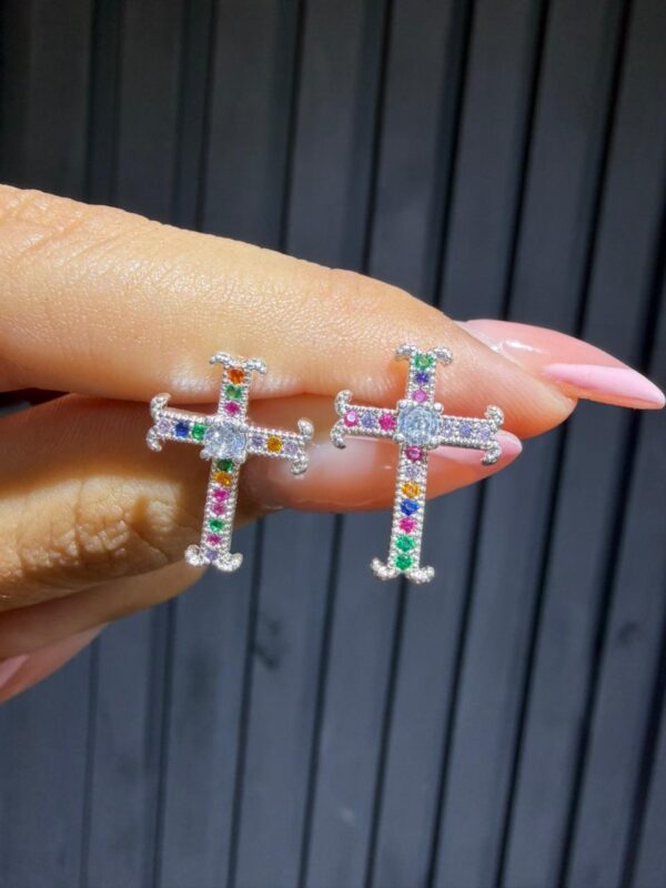 AROS CRUZ COLORES ZIRCON PLATA 925 UNISEX (2.24GR)