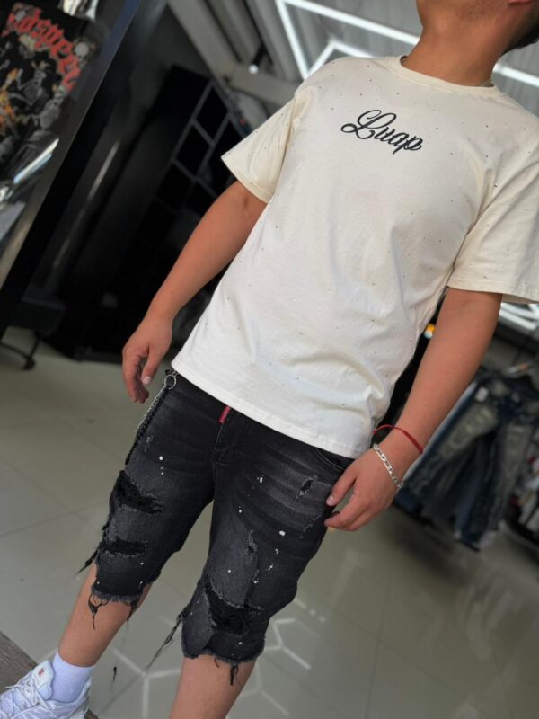 SHORT M-STAR NEGRO PINTURA RASGADO M-9066