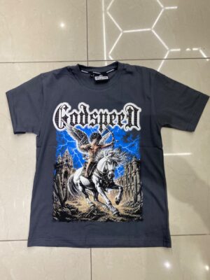 POLERA GODSPEED CABALLO Y ANGEL GRIS Y AZUL BRILLANTE NIÑO