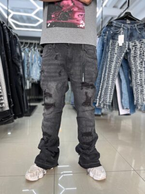 JEANS FASHION NOVA CUFF ME STACKED SKINNY FLARED BLACK WASH ZDF01D330003