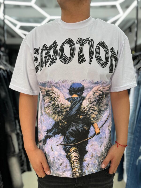 POLERA MIXED EMOTION ANGEL FLECH ADIAMANTADO WHITE OVERSIZE