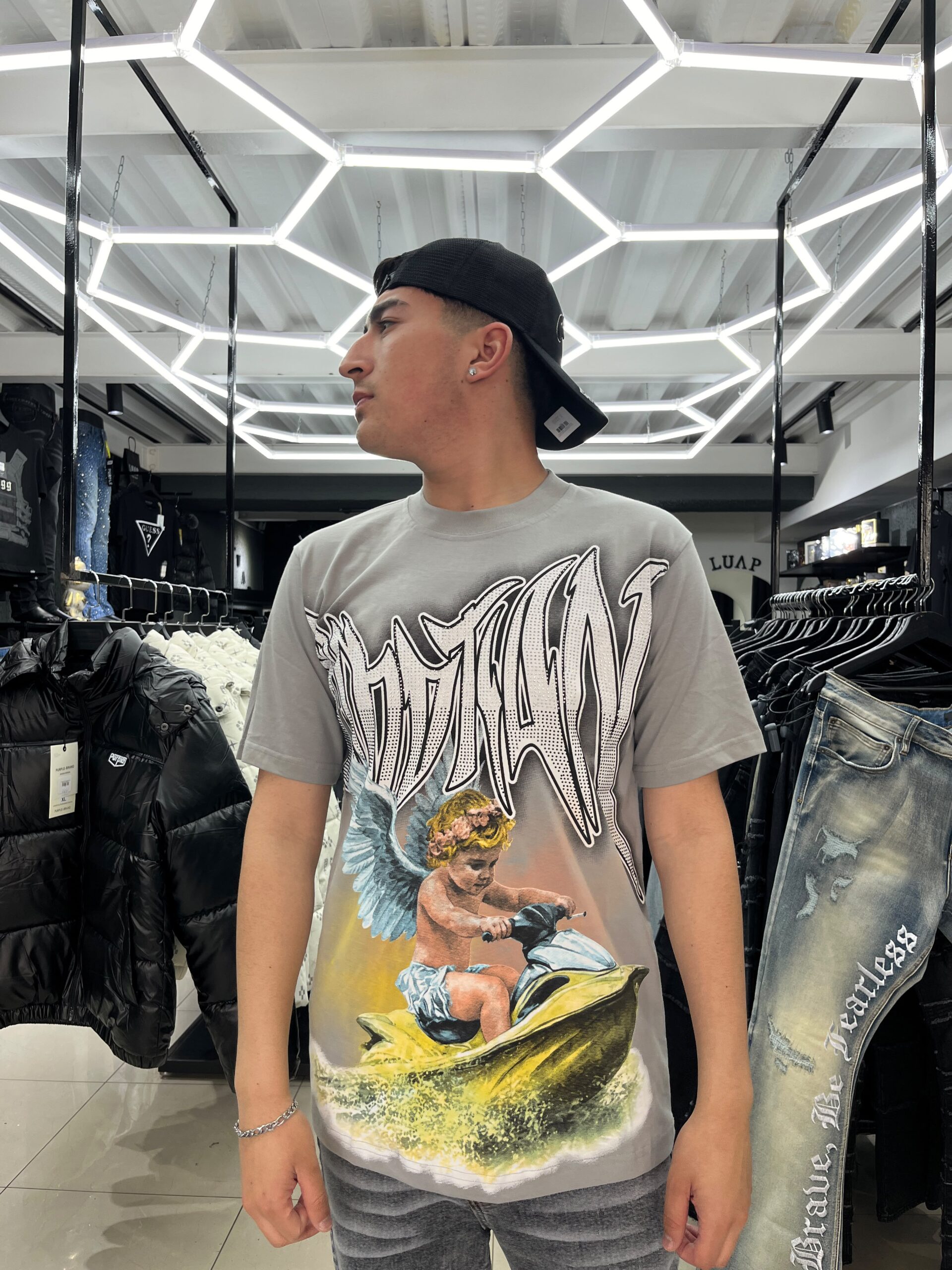 POLERA TINOTAN ANGEL AGUA ADIAMANTADO OVERSIZE GRIS