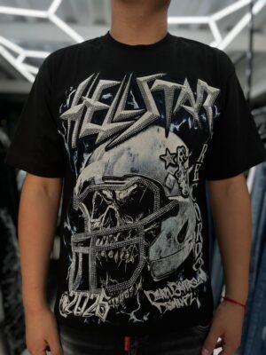 POLERA HELLSTAR CASCO CALABERA 2025 ADIAMANTADO BLACK-BLUE OVERSIZE