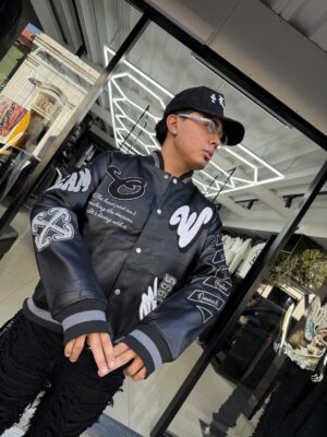 CHAQUETA UNIVERSITARIA W BLACK CUERO JH97008
