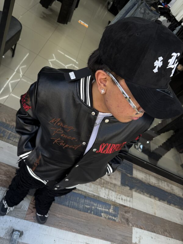 CHAQUETA UNIVERSITARIA SCARFACE BLACK CUERO JH97005