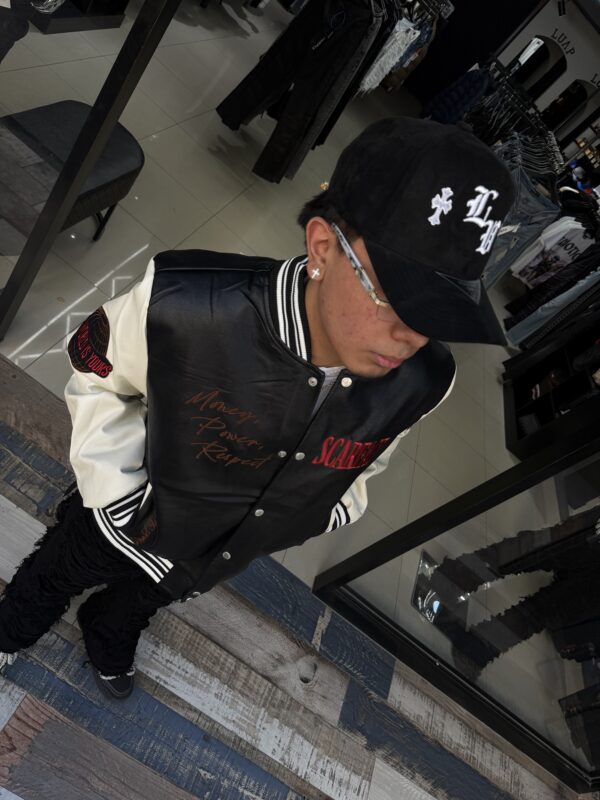 CHAQUETA UNIVERSITARIA SCARFACE WHITE-BLACK CUERO JH97005