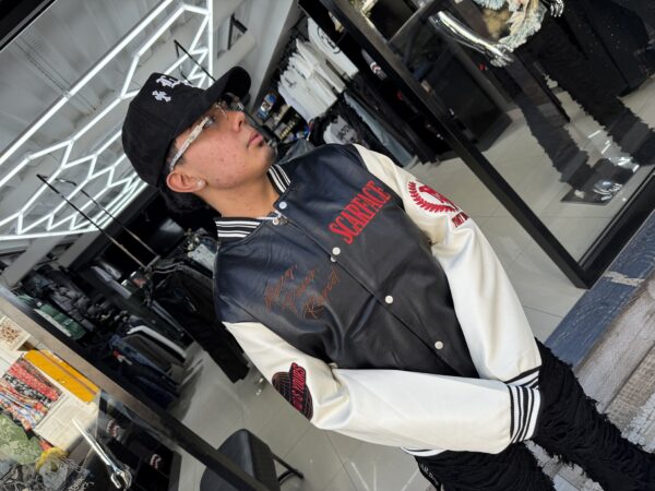 CHAQUETA UNIVERSITARIA SCARFACE WHITE-BLACK CUERO JH97005