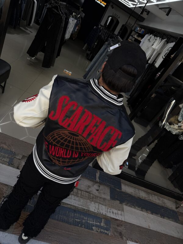 CHAQUETA UNIVERSITARIA SCARFACE WHITE-BLACK CUERO JH97005