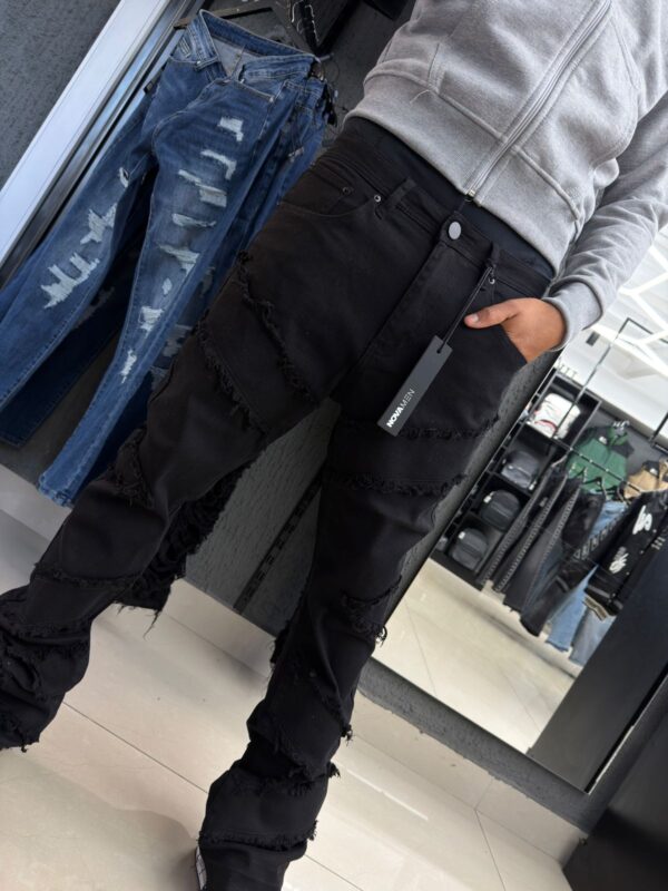 JEANS FASHION NOVA ALL OVER FRAY STACKED SKINNY FLARE BLACK GFN278