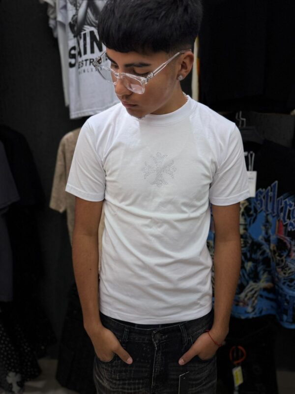POLERA CHROME HEARTS BLANCO SLIM FIT NIÑO BRILLO