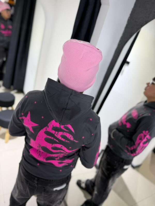 GORRO DE LANA TELA ARAÑA Y ESTRELLA ROSADO