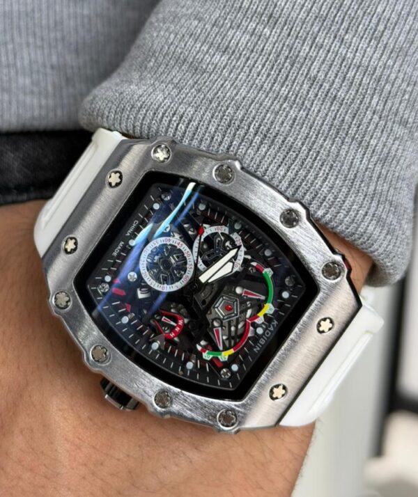 RELOJ KADIBIN BLANCO Y METALICO GRIS