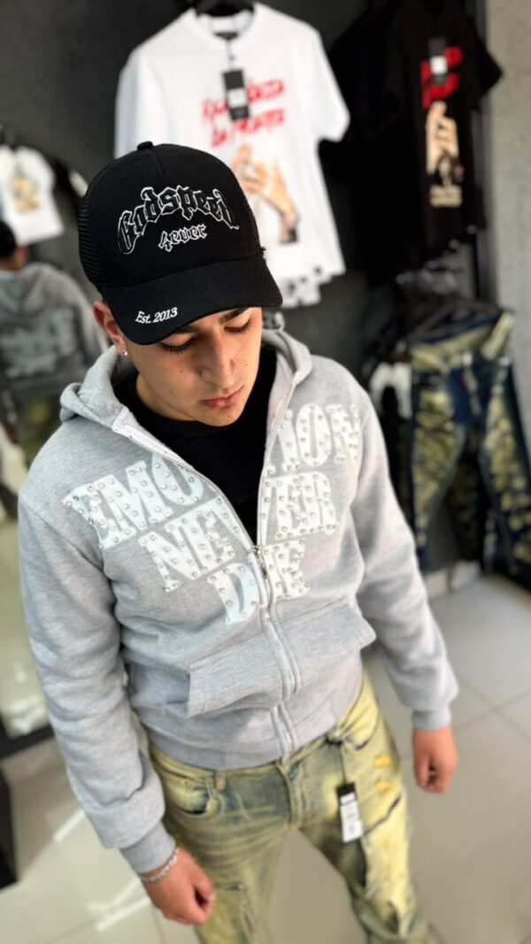 POLERON EMOTION NEVER ME GRIS OVERSIZE