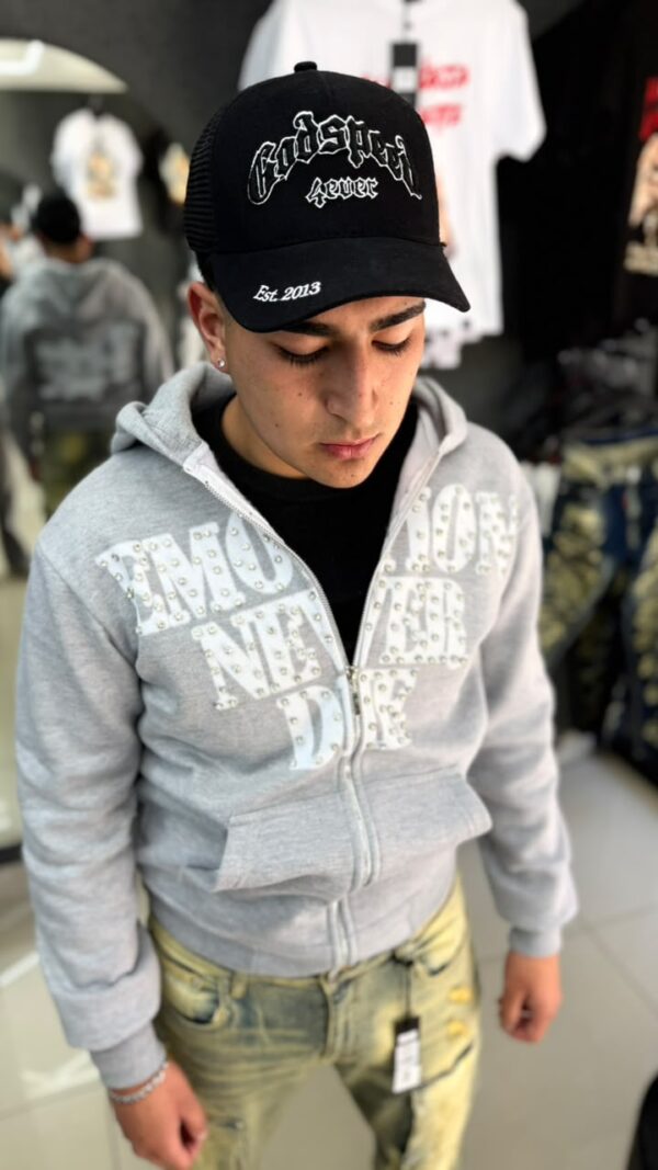 POLERON EMOTION NEVER ME GRIS OVERSIZE