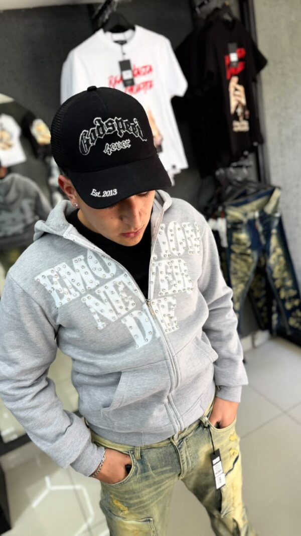 POLERON EMOTION NEVER ME GRIS OVERSIZE