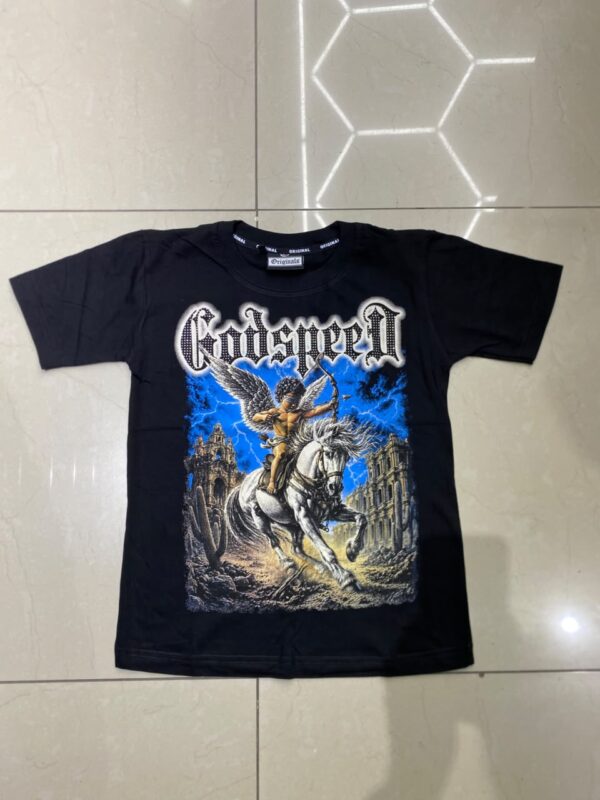 POLERA GODSPEED CABALLO Y ANGEL NEGRO Y AZUL BRILLANTE