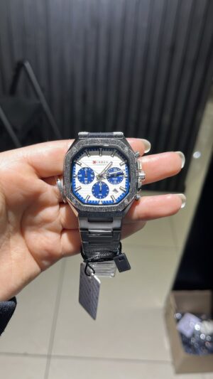 RELOJ CURREN METALIZADO SILVER BLANCO Y AZUL